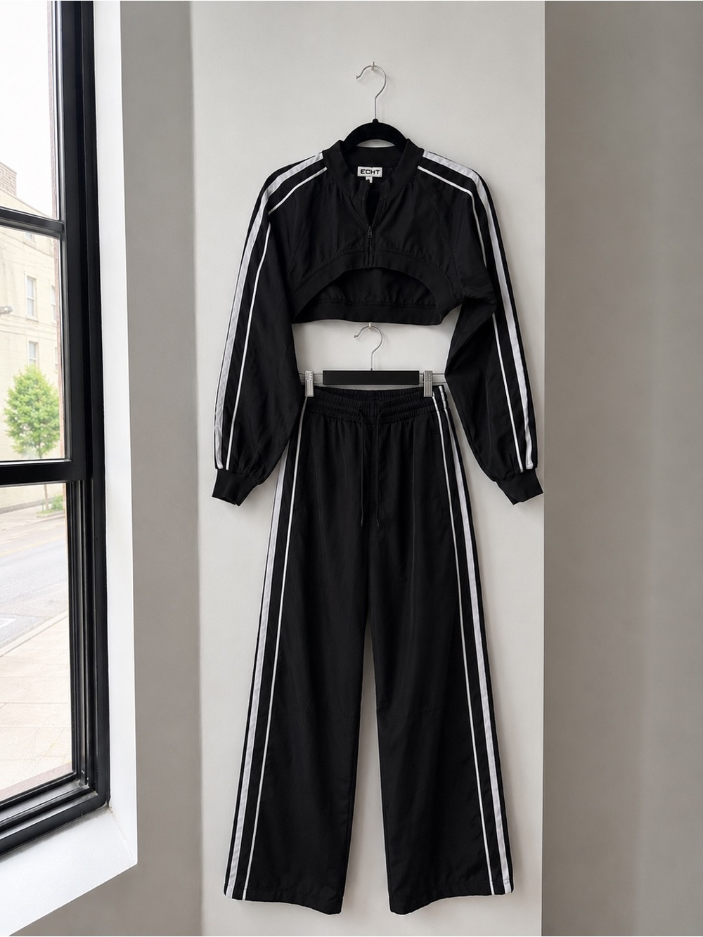 Echt Sport Black Track Pant and cropped jacket with White Side Stripes